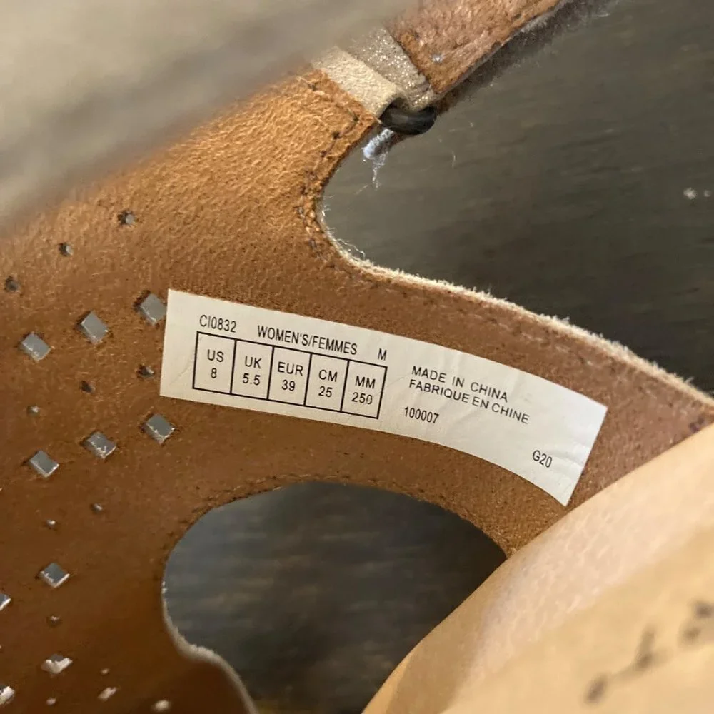 Womens Rockport Briah Slingback Suede Wedge Sandal‎ Laser Cut Metallic Khaki 8